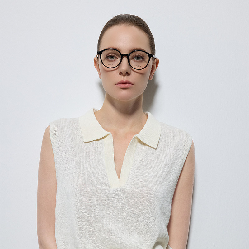 PORTS眼镜框架经典时尚百搭TR轻猫眼黑圆框近视眼镜POF24102