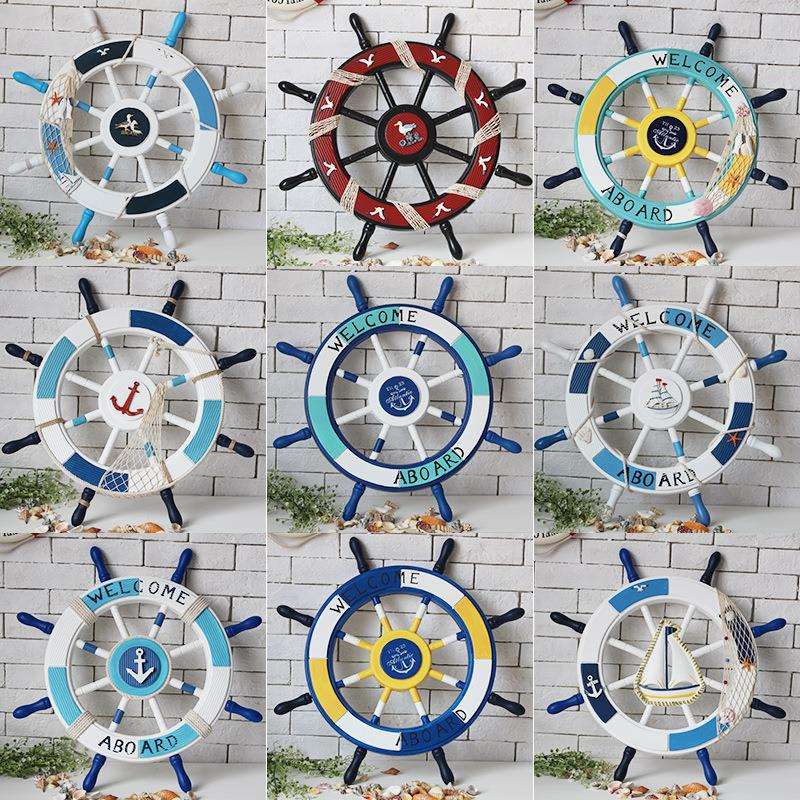 地中海风格装饰摆件挂饰木质船舵舵手舵工艺品62公分舵手