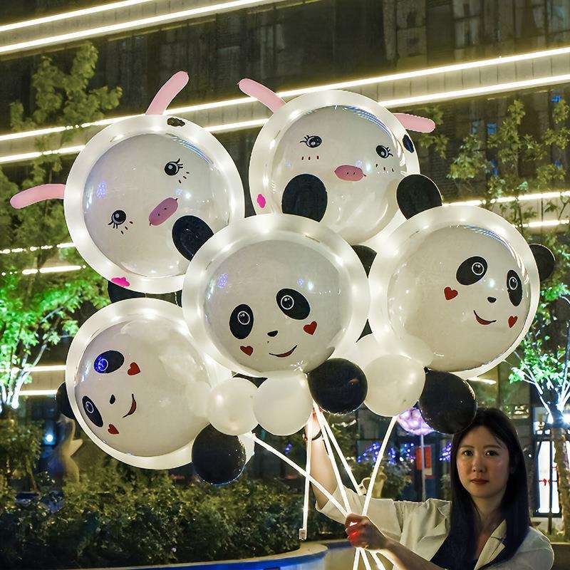 发光波波球透明带灯夜市大气球彩灯地推飞天卡通可爱儿童玩具摆摊
