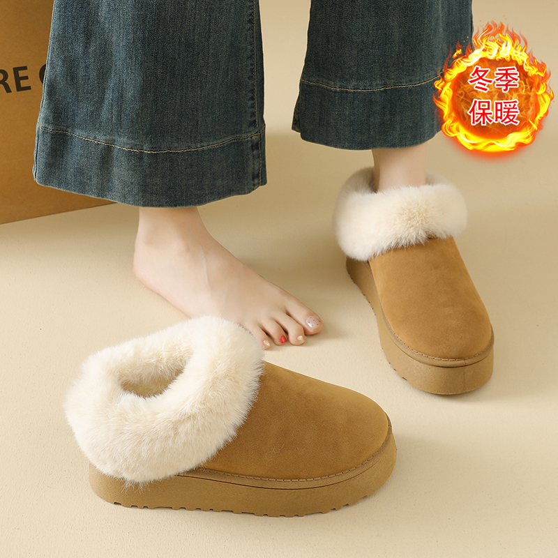 厚底增高加绒勃肯鞋女2025新款冬季保暖棉鞋一脚蹬乐福鞋雪地靴