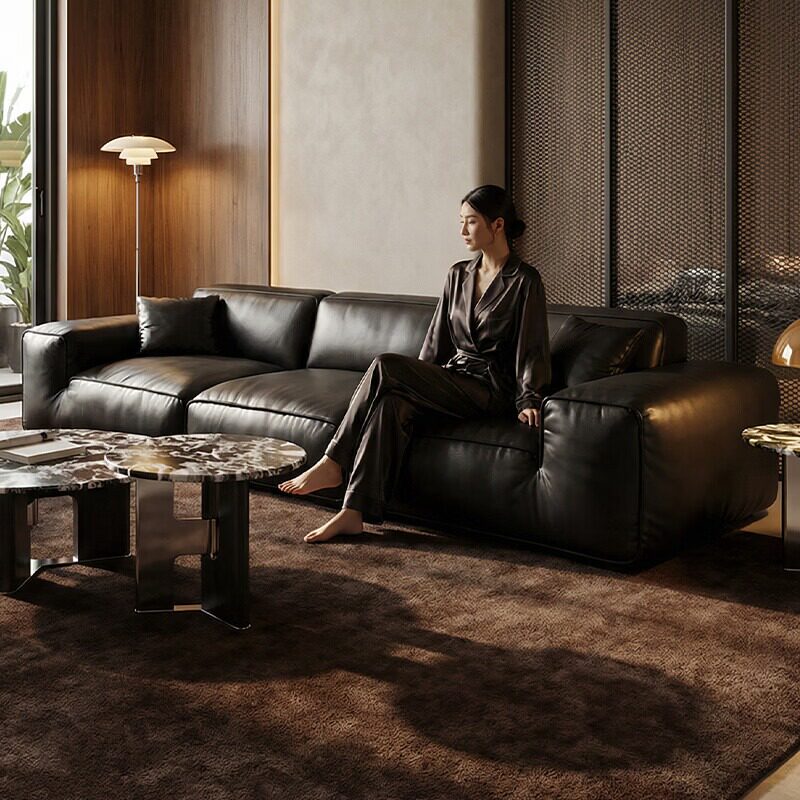 舍己屋现代轻奢全青皮大黑牛沙发简约真皮沙发客厅家具多人位沙发