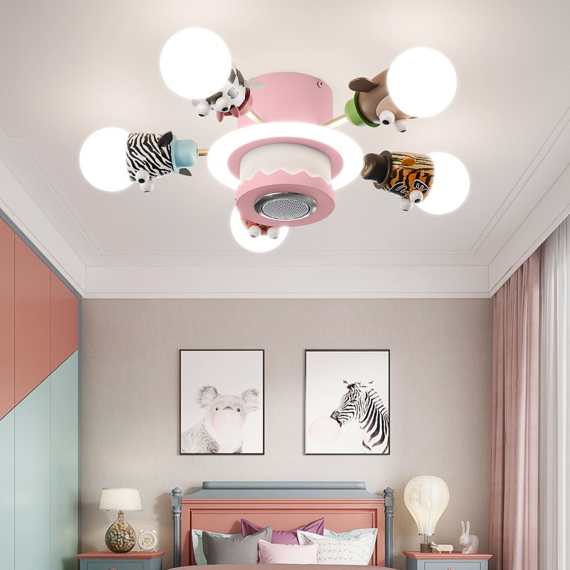 儿童卧室风扇灯男孩女孩创意动物蓝牙音响360度摇头遥控护眼光源