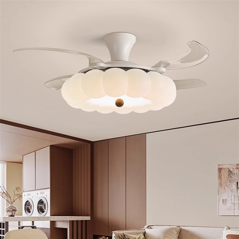 奶油风隐形风扇灯2025新款餐厅吊扇灯北欧网红泡泡卧室静音电扇灯