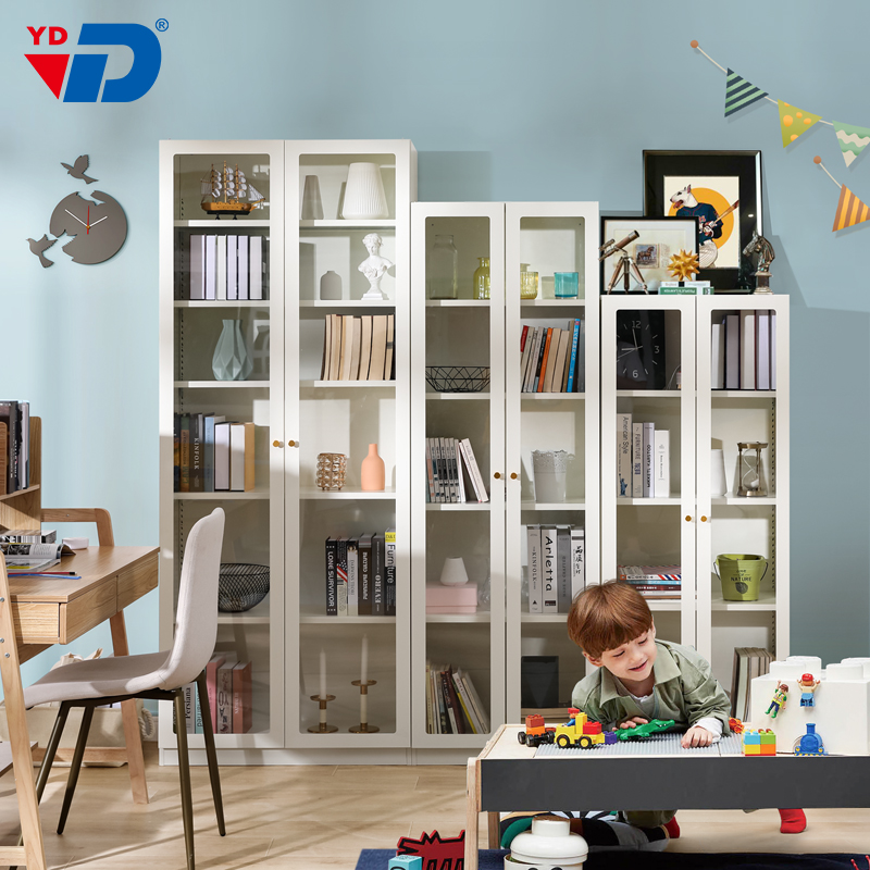 落地书柜北欧风玻璃门整墙书橱置物柜非实木简约现代客厅组合书架