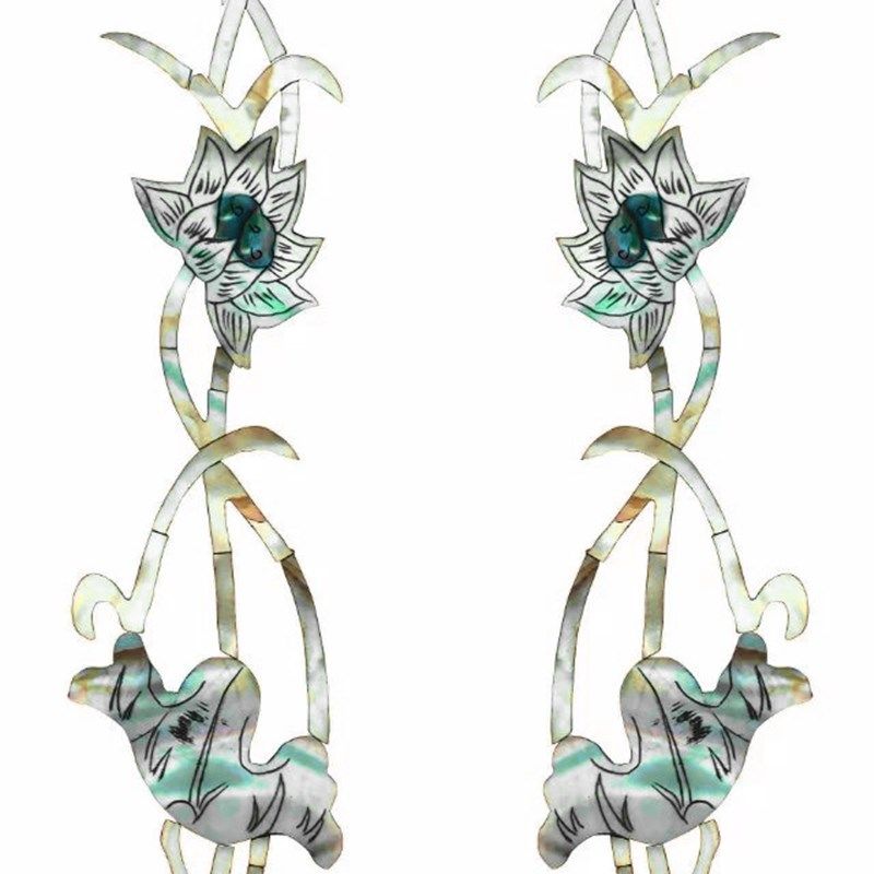 大盟中国风花鸟复古家具水移画仿螺钿贴纸乐器古筝面板水转印贴画