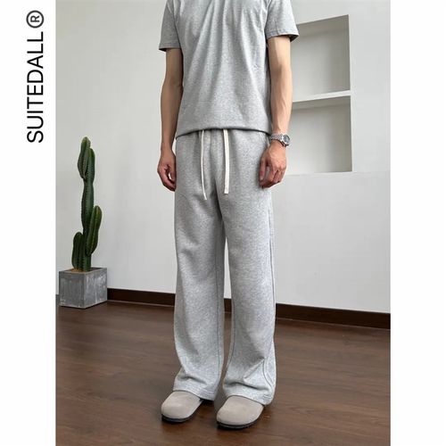 SUITEDALL2021M卫裤320g薄款毛圈宽松直筒微喇叭运动通勤长裤