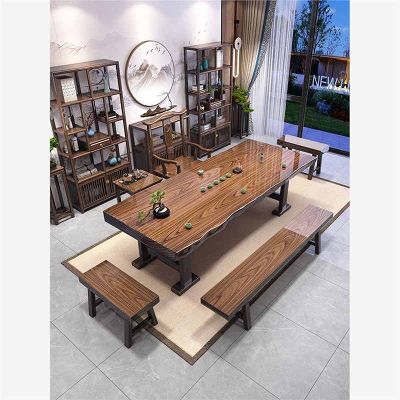 整块板实木原木大板茶桌椅组合办公新中式室泡茶台高档茶桌一整套
