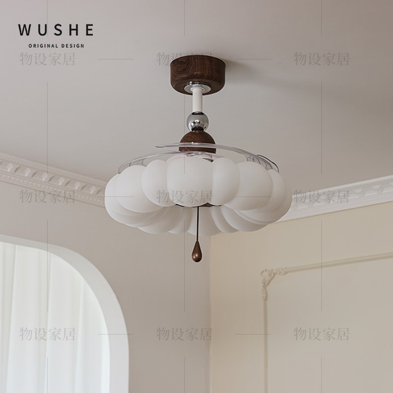 吊扇灯中古卧室主卧房间奶油风新款儿童法式设计感吸顶风扇吊灯