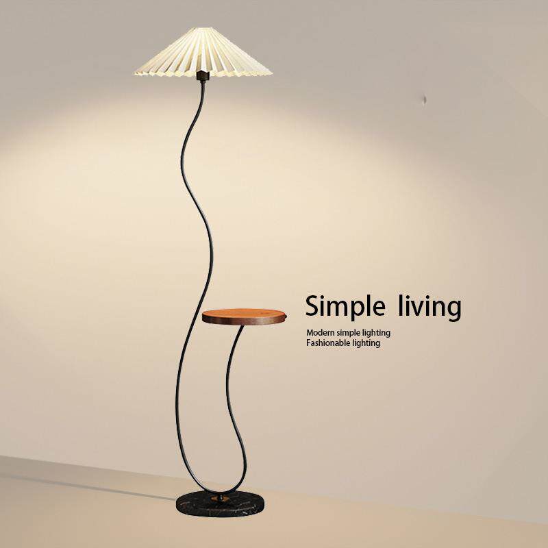 百褶落地灯置物架一体客厅沙发茶几灯北欧简约智能无线充电氛围灯