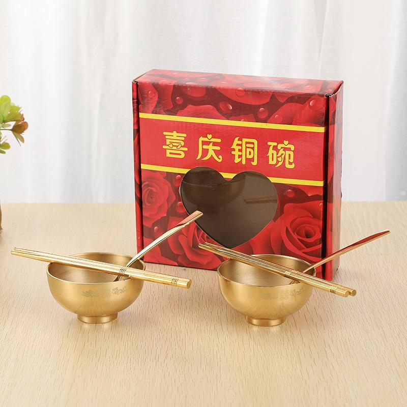 新款热销结婚喜庆用品龙凤铜碗铜筷套装 创意婚礼新娘陪嫁品