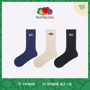 「鲜果布衣·刺绣工艺」中筒袜男女休闲学院风秋冬运动潮流棉袜