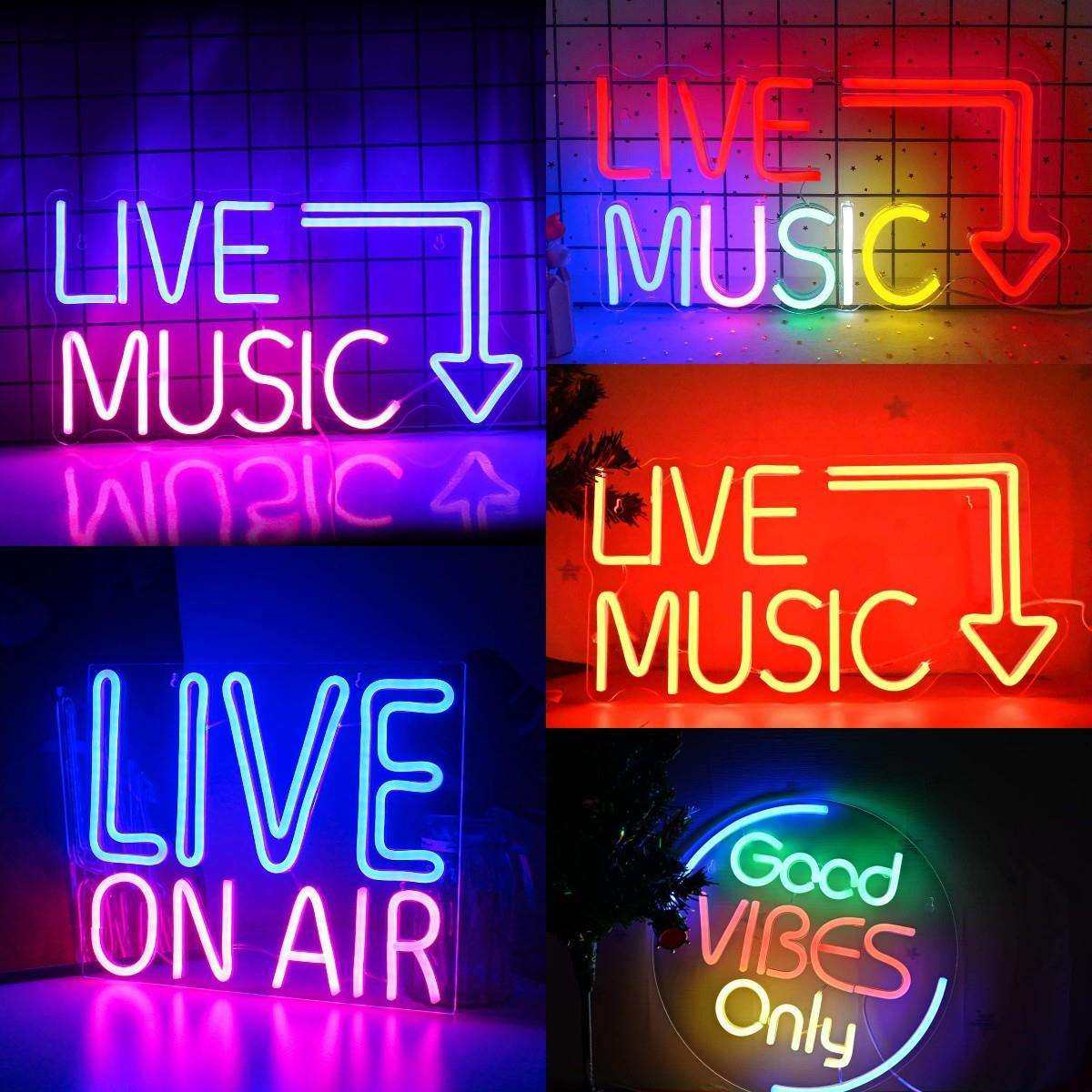跨境亚马逊LED霓虹灯字母LIVE MUSIC多色室外装饰游戏厅卧室发光