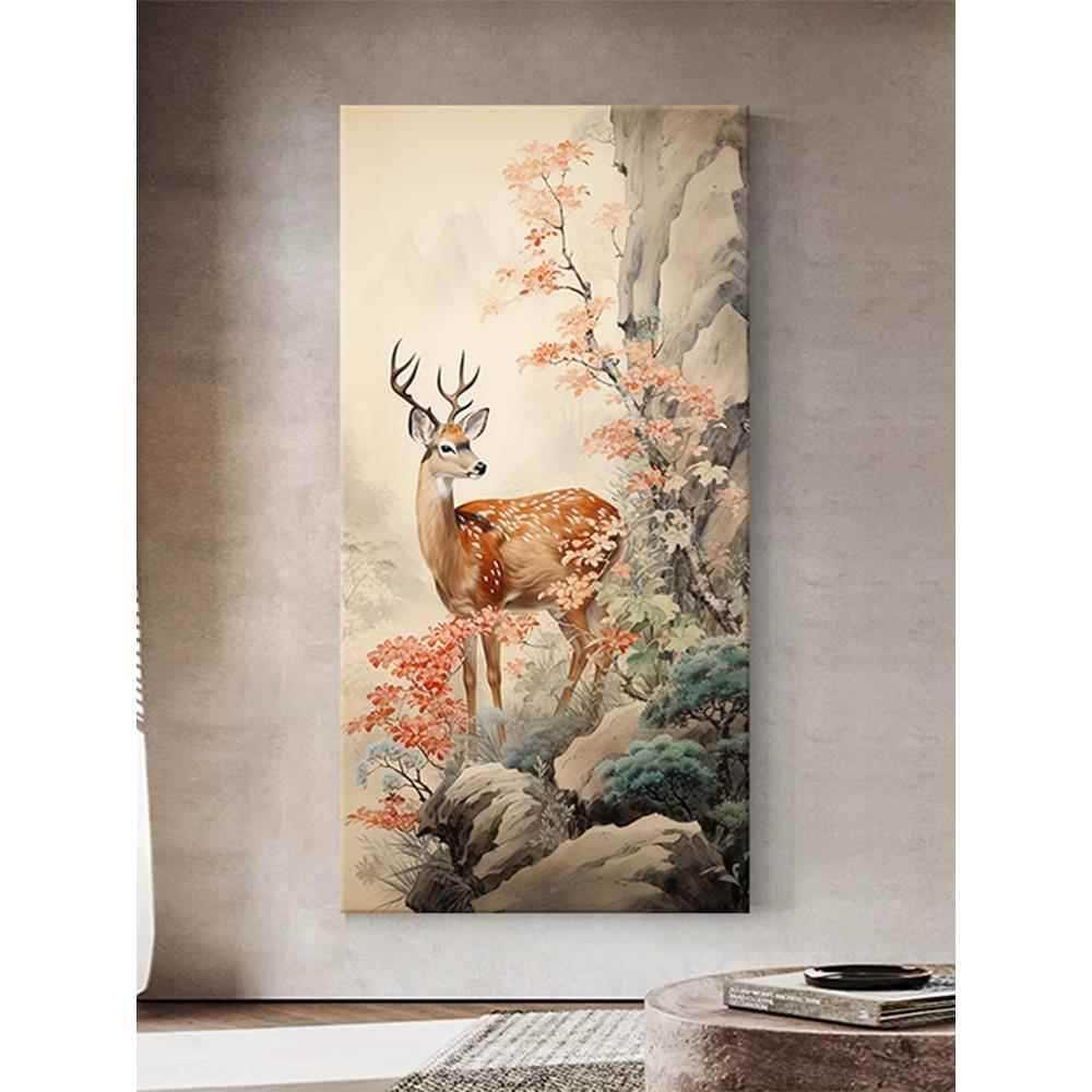 动物梅花鹿装饰画客厅新挂画一路平安风景玄关小鹿中式寓意好大气