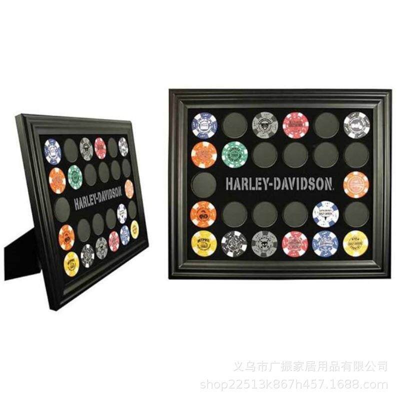 亚马逊装裱框框木质方形筹码展示框摆件悬挂上墙装饰画框收纳储存