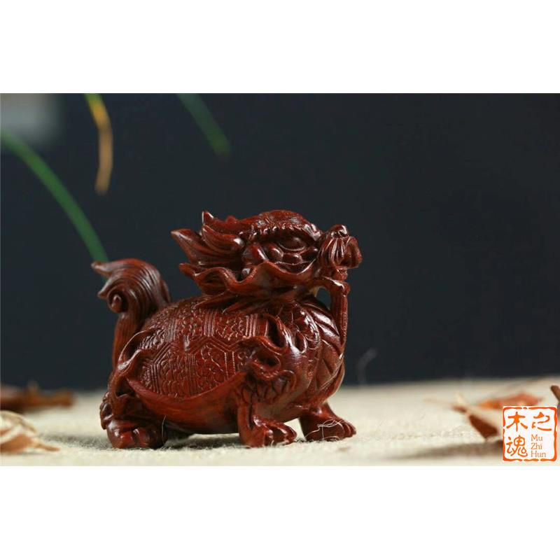 小叶紫檀木雕刻玄武龙龟手把件招财车小摆件茶宠装饰家居工艺品