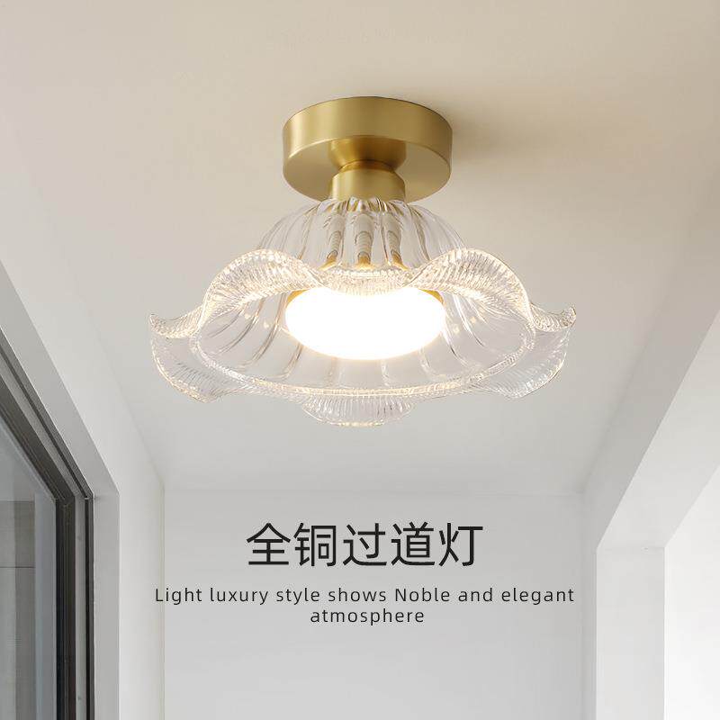全铜高档美式过道灯简约门厅入户人体感应北欧轻奢玄关走廊阳台灯
