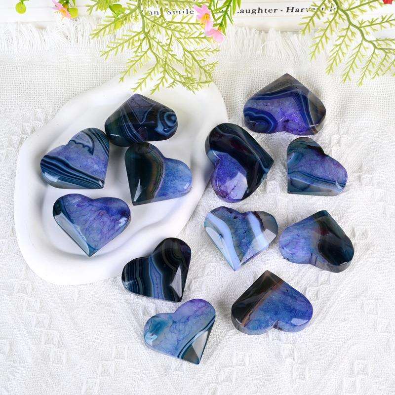 天然水晶紫玛瑙爱心摆件原石打磨矿标心形手把水晶工艺品跨境