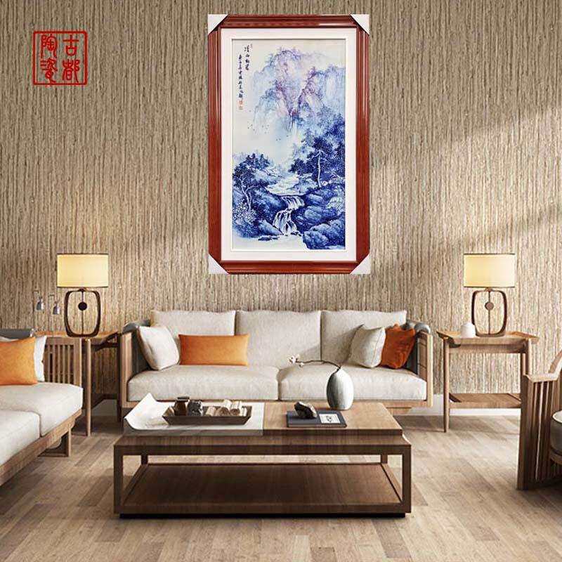 新中式手绘烧制瓷器现代装饰画 玄关 客厅 瓷板画挂件
