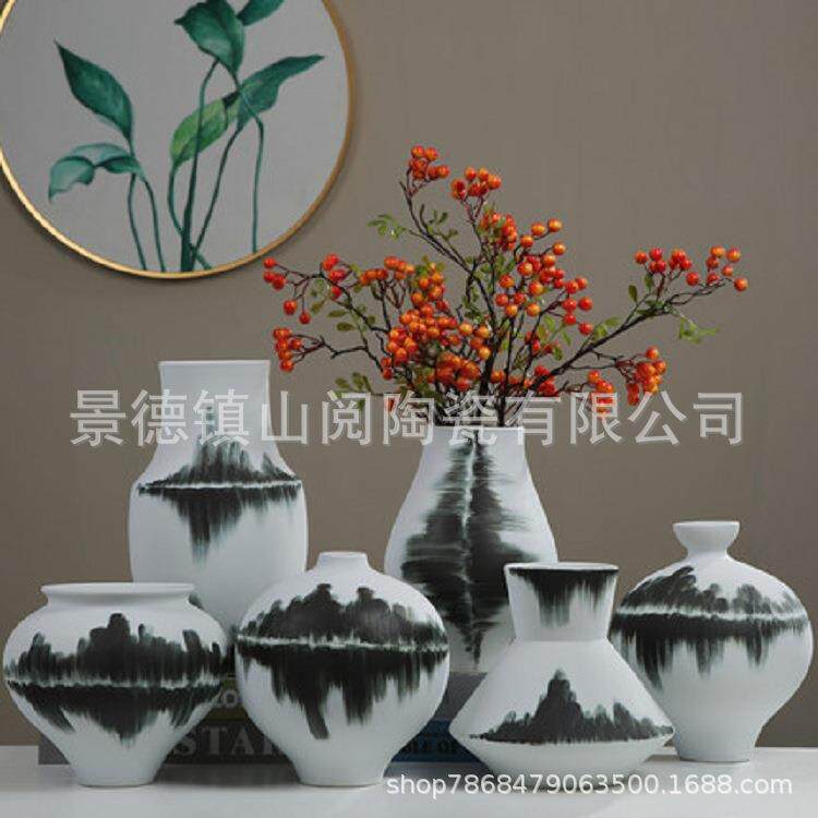 陶瓷素烧花瓶现代新中式客厅家居电视柜玄关样板间装饰摆件