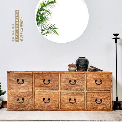 老榆木电视柜实木中式客厅地柜 风化老门板收纳柜 定做榆木储物柜