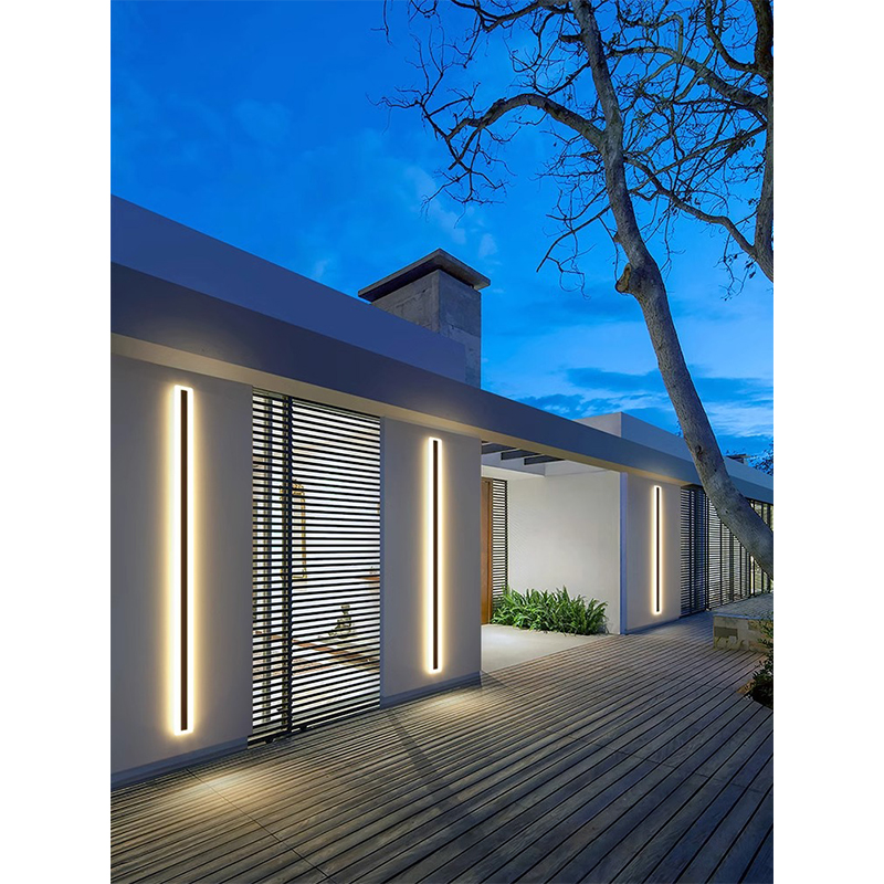 户外太阳能长g条壁灯防水极简线条灯花园氛围洗墙灯楼梯过道大门