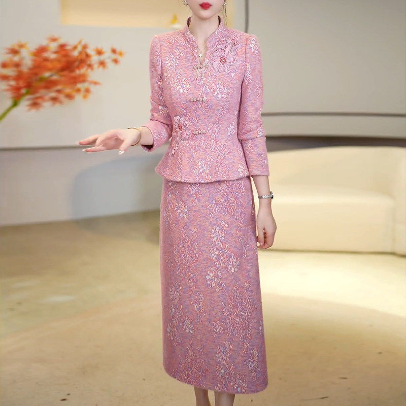 中式轻奢复古连衣裙套装女2026秋季新款遮肚修身显瘦半身裙两件套