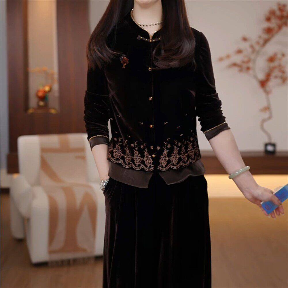 中式复古国风高端时尚一整套女2026秋季新款端庄大气阔腿裤两件套