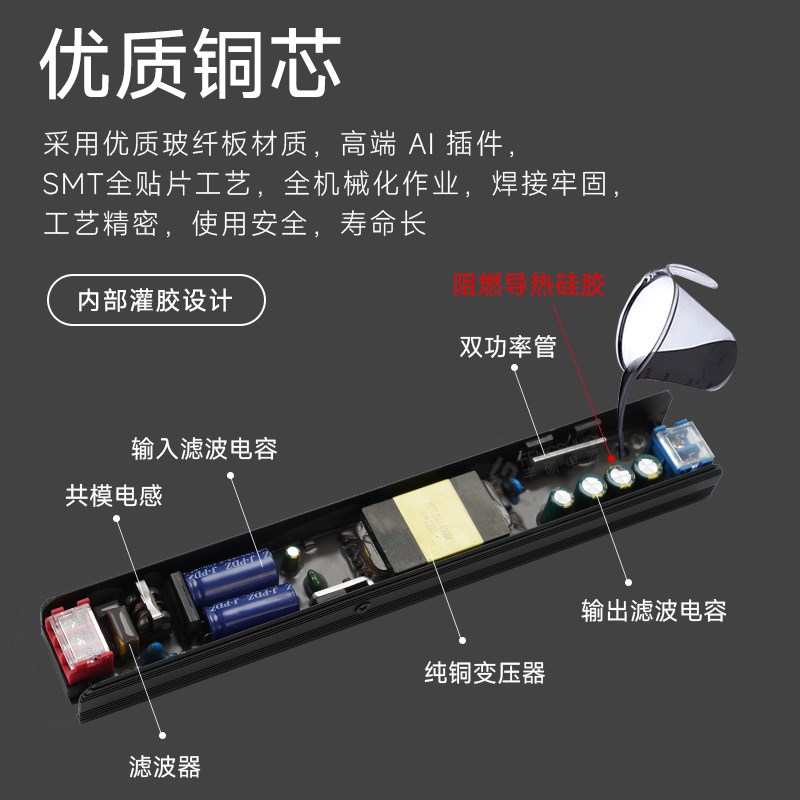 led线型灯带变压器220转24v12v低压转换器超薄灯箱窄长条开关电源