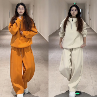 半拉链连帽卫衣套装男冬季重磅潮流时尚百搭休闲两件套男款运动装