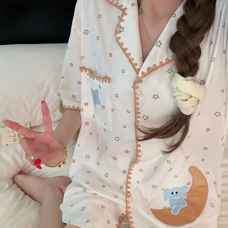2026新款可爱卡通星星小象纯棉睡衣女夏季短袖短裤外穿家居服套装