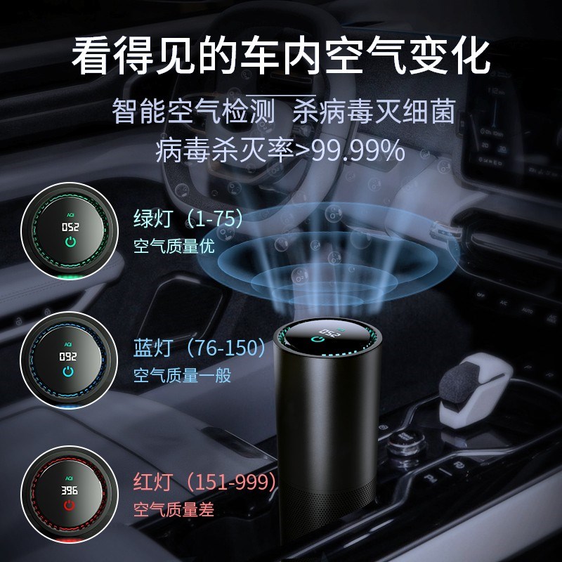 车载香薰空气净化器除甲醛烟雾霾新汽内消毒异味智能负离子机
