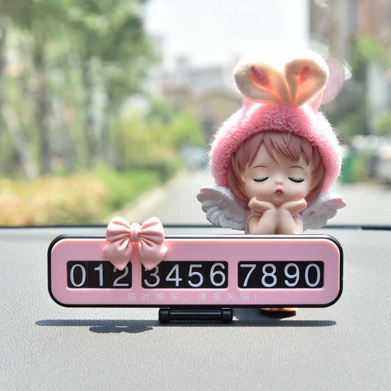 汽车临时停车牌挪车电话号码牌创意可爱卡通车载隐藏移车牌摆件女