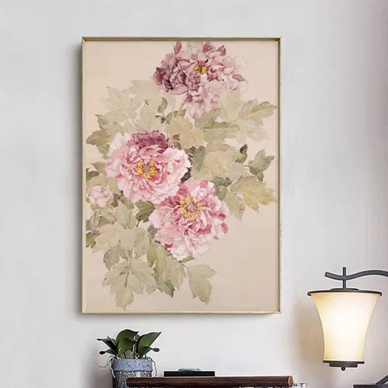 新中式牡丹花开古典玄关卧室走廊装饰画简约客厅挂画花开富贵壁画