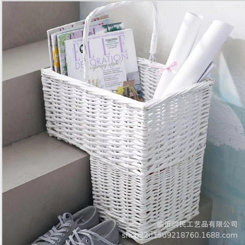出口欧美草柳编阶梯篮藤编收纳筐楼梯篮脏衣服收纳篮箱手提置物筐