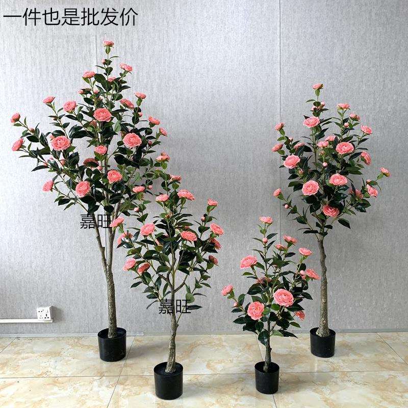 仿真茶玫花树假茶树小型盆栽植物室内客厅装饰盆景落地绿植摆件