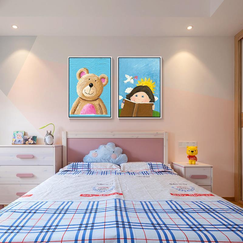 北欧风格装饰儿童房装饰画女孩墙画男孩卧室床头挂画房间创意卡通