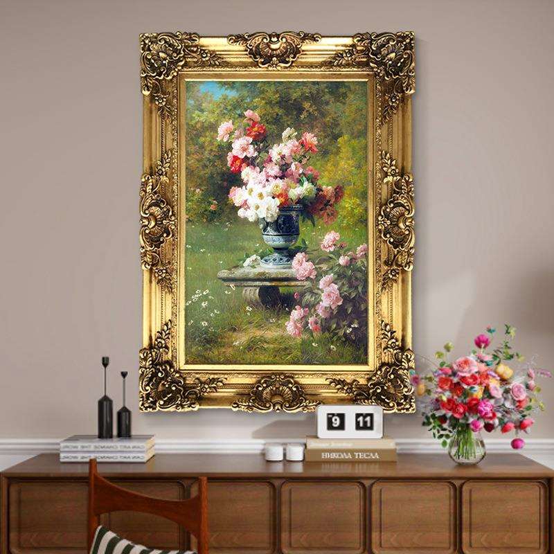 世界名画欧式花卉牡丹花油画客厅风景餐厅别墅玄关挂画竖版装饰画