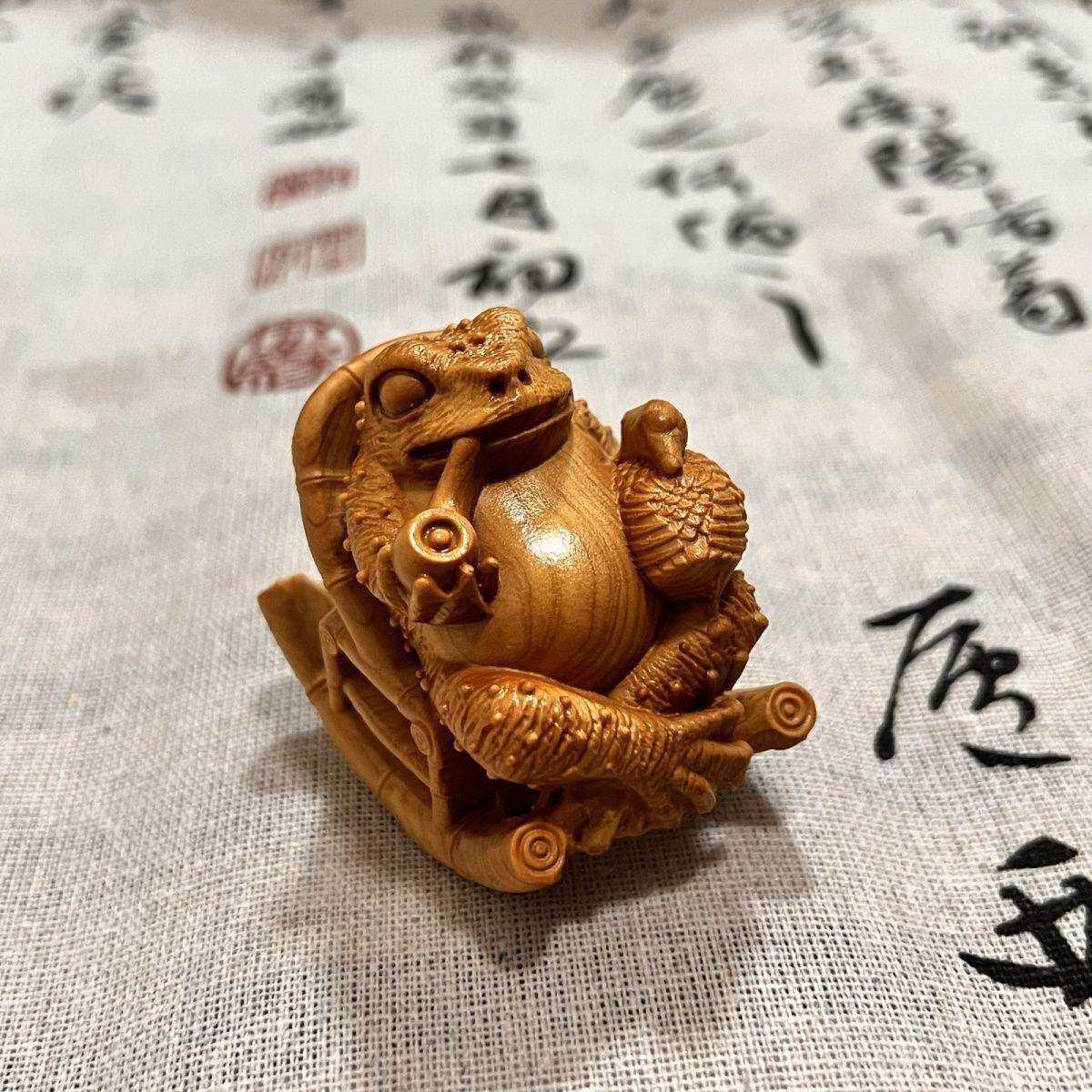 崖柏木实木癞蛤蟆金蟾木雕工艺品摆件手把件6×5