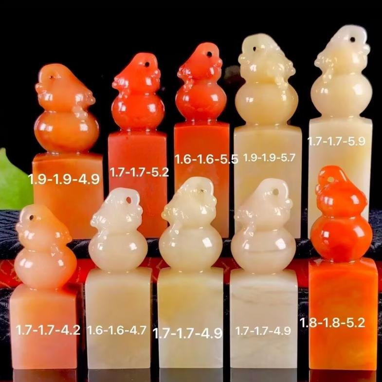 寿山石老挝结晶冰糖地各种葫芦印章一组10方印面1.6-1.9CM配盒