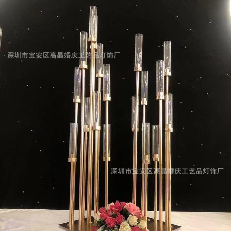 铁艺多头烛台电镀金属节节高烛台婚庆摆件主桌布置节庆派对路引