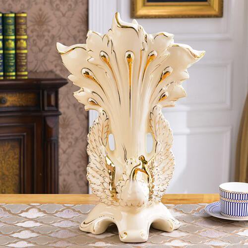 高档欧式陶瓷花瓶摆件鎏金孔雀开屏花插创意家居饰品摆设客厅台面