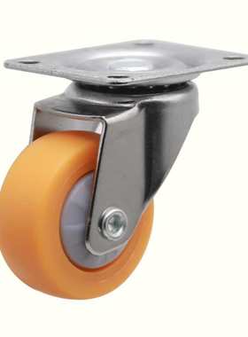 挂铬轻型无轴发泡静音橙色橡胶PP脚轮 镀锌加厚底板防松螺母