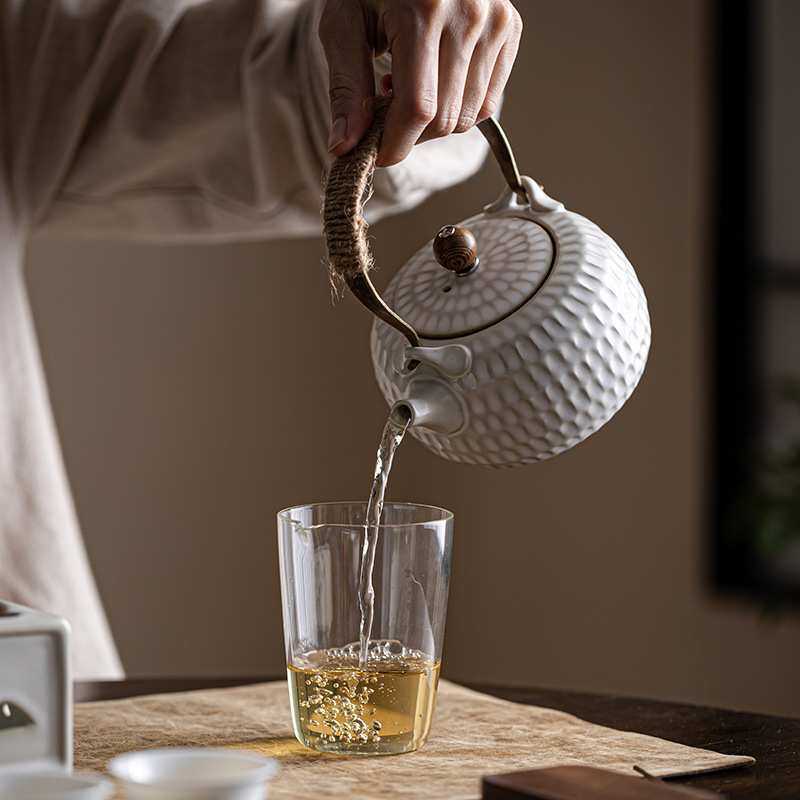 中式炭火炉蜡烛煮茶电陶炉烧水壶简约花茶果茶泡茶器耐热提梁茶壶