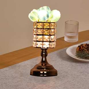 郁金香小夜灯仿真花水晶烛台复古欧式 饰床头灯创意台灯 拍照氛围装