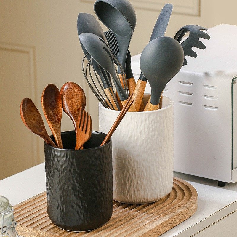 陶瓷岩石纹收纳筒家用厨具烹饪用具收纳桶厨房铲勺收纳筷子筒筷笼