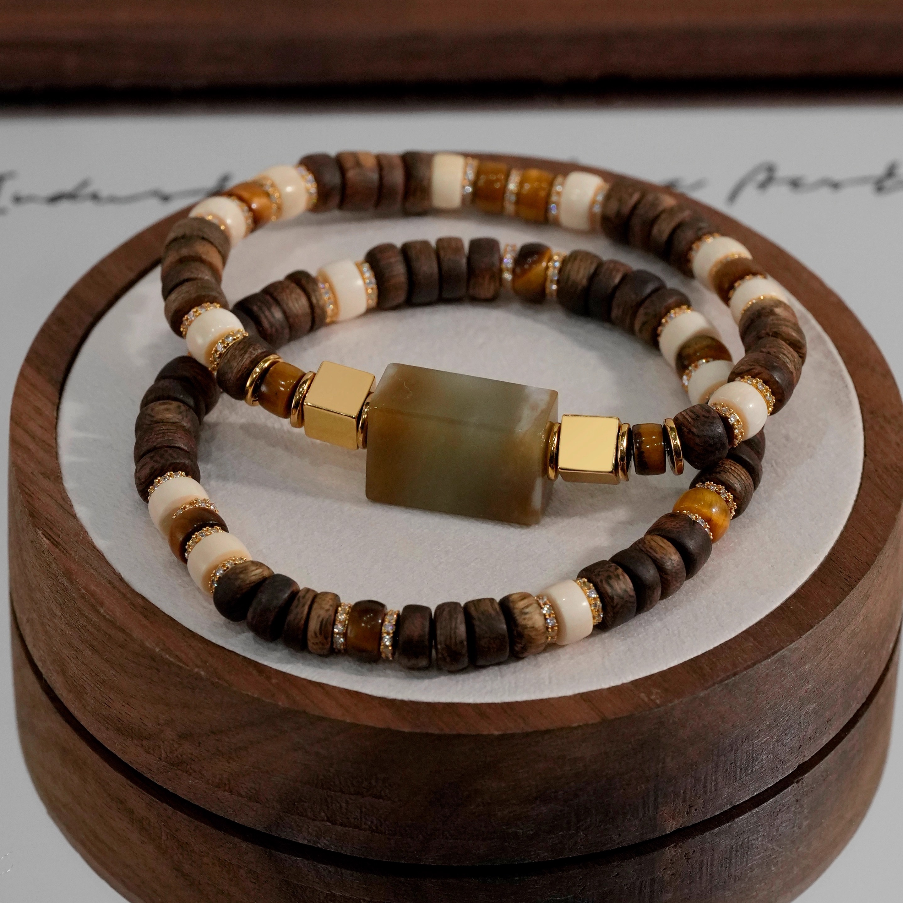 小晶灵bibi~天然虎眼石沉香手串猛犸牙直切手链女款高级手饰