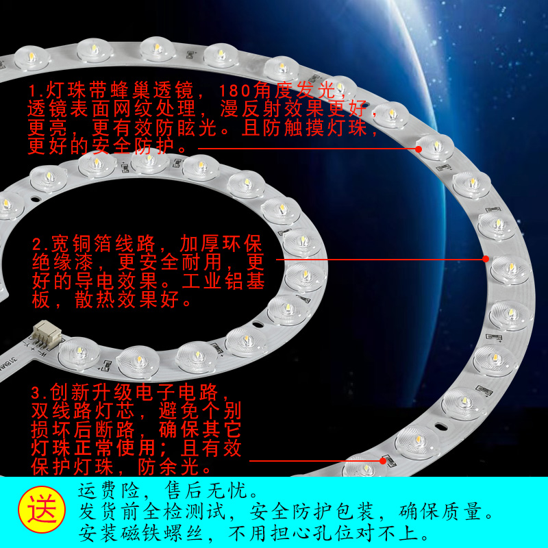 led吸顶灯风扇灯灯芯替换圆形灯盘灯板灯条改造环形灯珠透镜光源