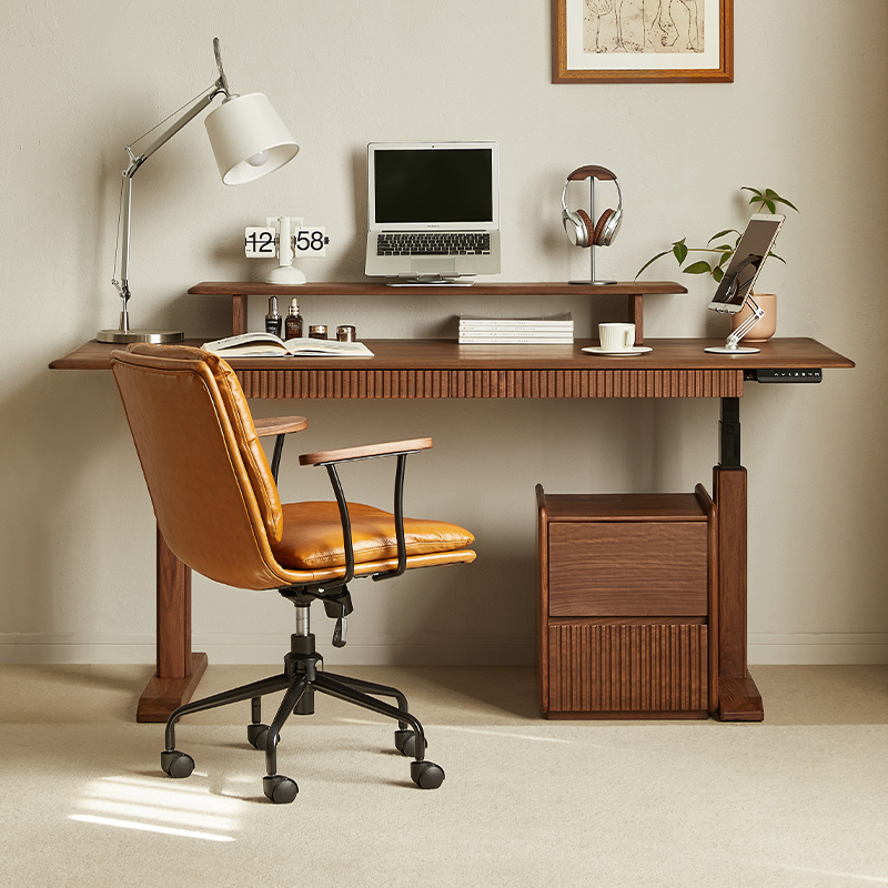 北美黑胡桃木升降书桌实木电动办公桌吧台桌多用智能双电机工作台