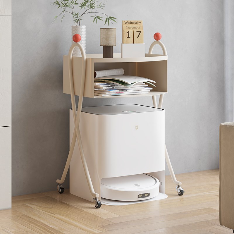 顾得铁艺可移动扫地机器人置物架带轮子设计扫地机基站收纳柜落地