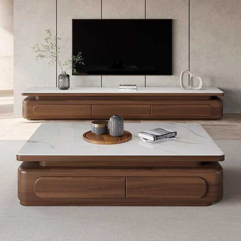 实木新款微晶石古风茶几客厅小户型家用现代简约岩板电视柜组合